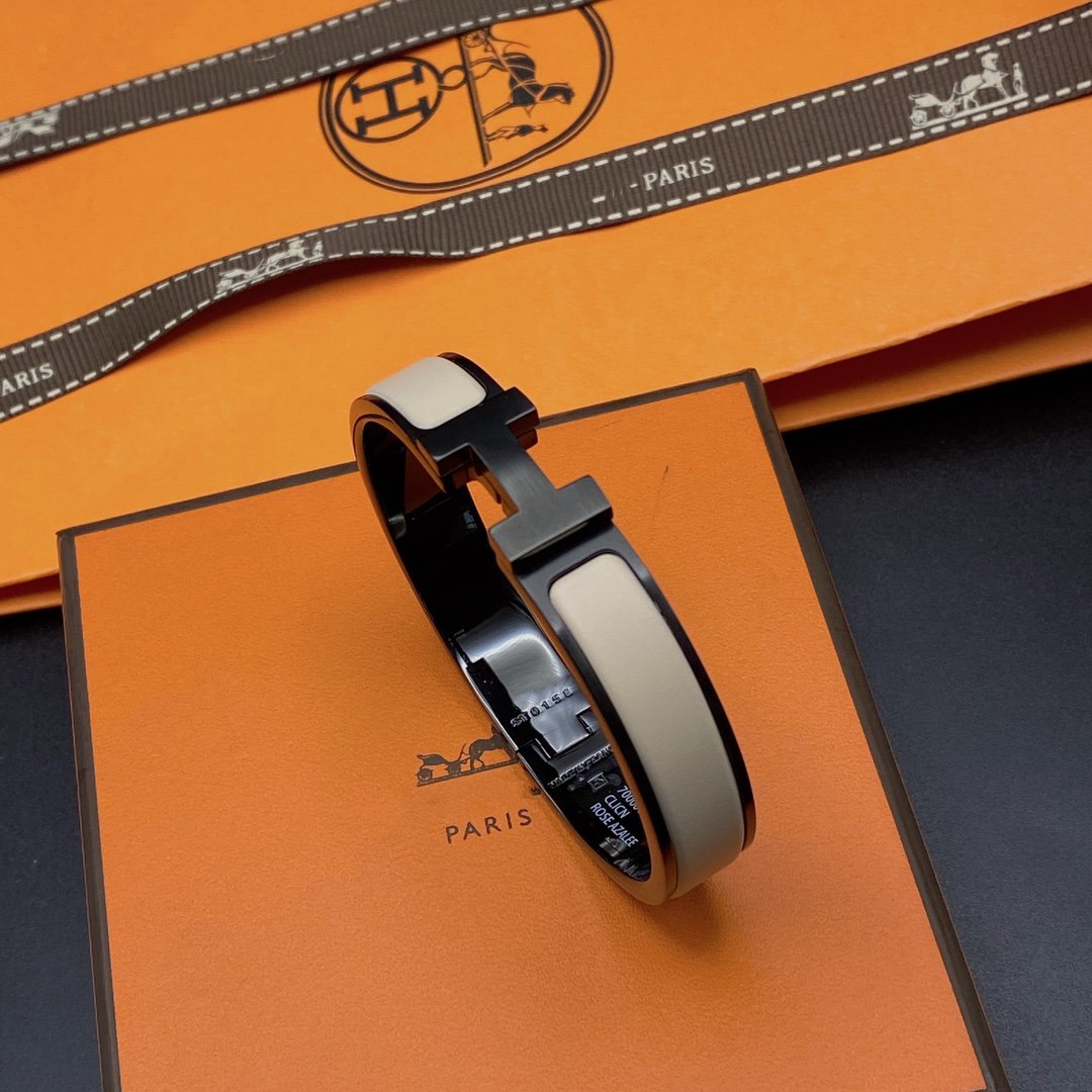 [ラブラッキー]Hブレスレット 12mm ブラックベージュ セラミック
