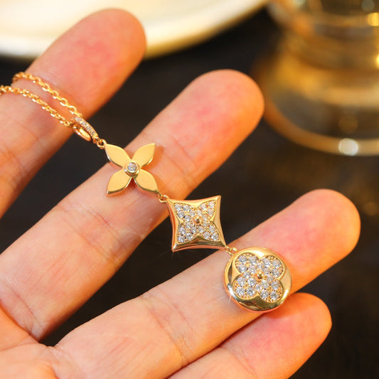 [Love Lucky]Stern und Sonne Diamant Roségold Halskette