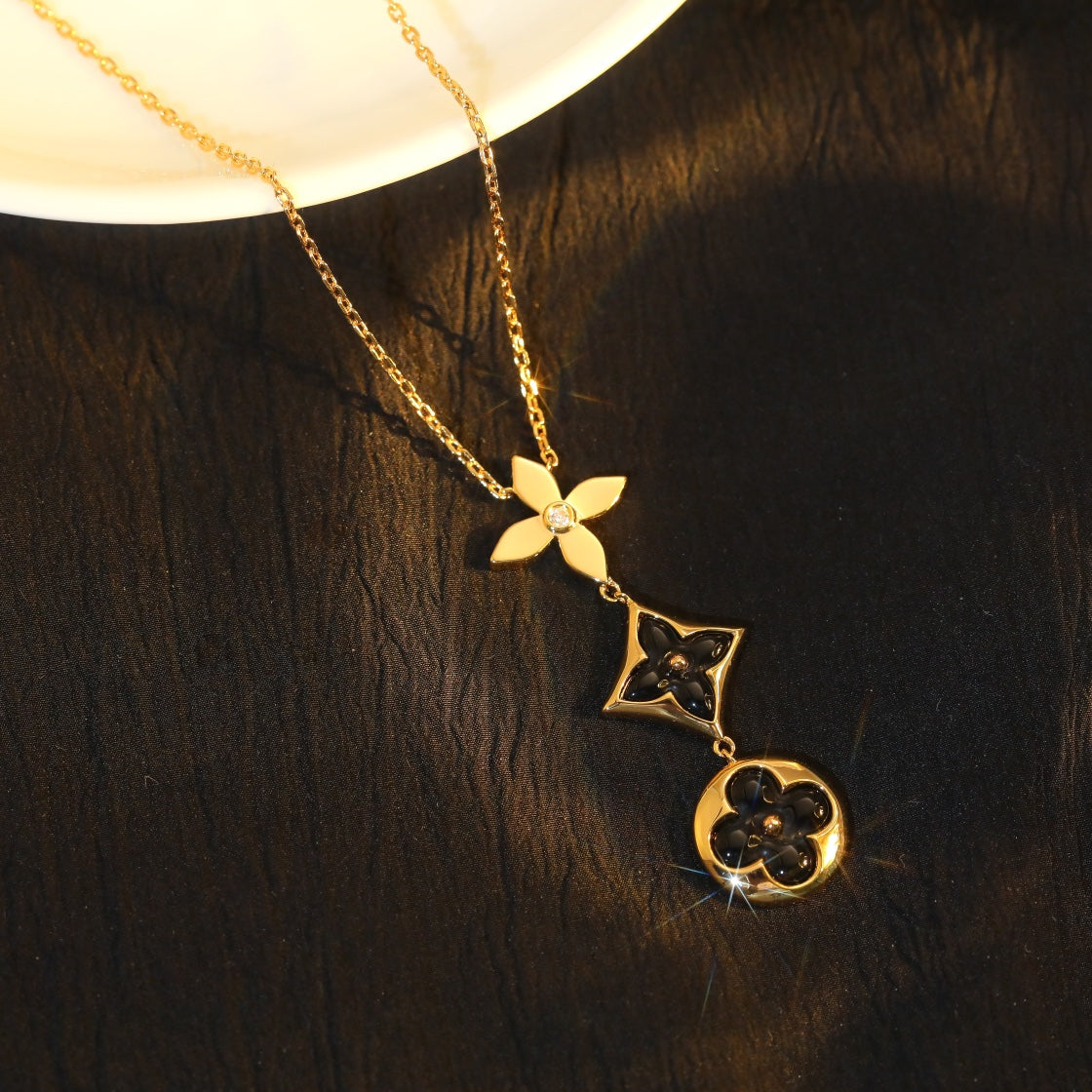 [Love Lucky]Stern und Sonne Onyx Roségold Halskette