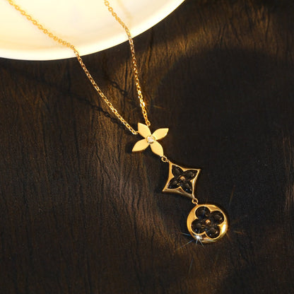 [Love Lucky]Stern und Sonne Onyx Roségold Halskette
