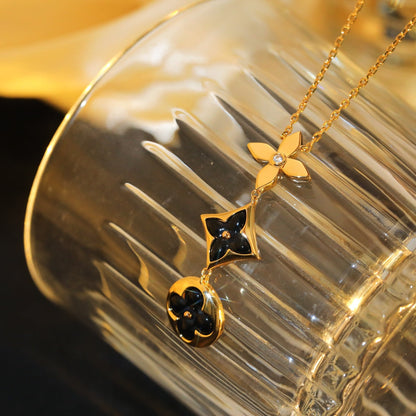 [Love Lucky]Stern und Sonne Onyx Roségold Halskette