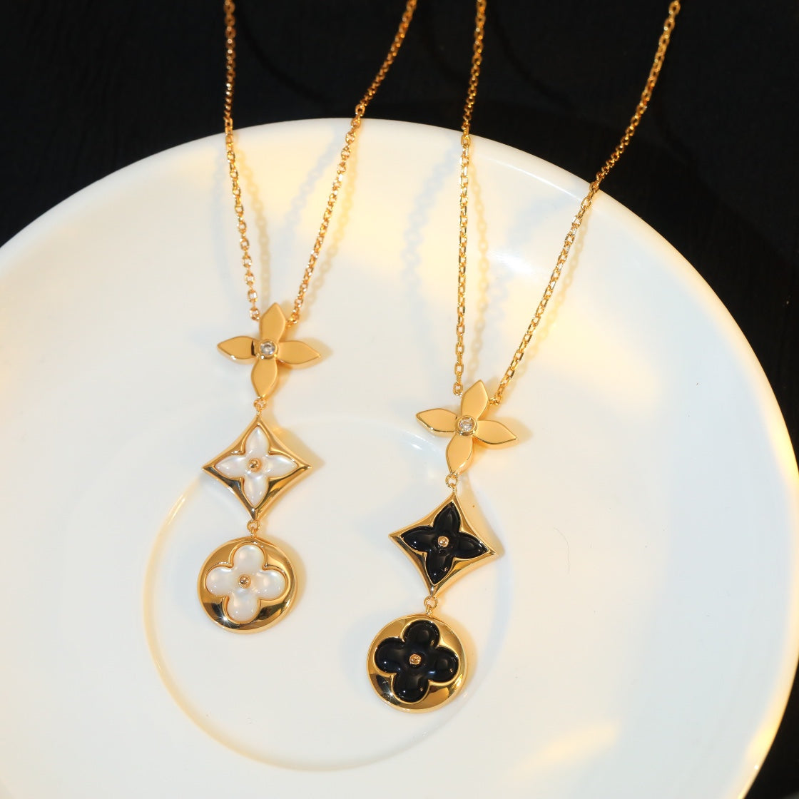 [Love Lucky]Stern und Sonne Onyx Roségold Halskette