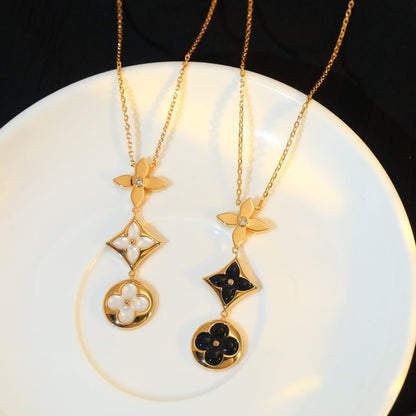 [Love Lucky]Stern und Sonne Onyx Roségold Halskette