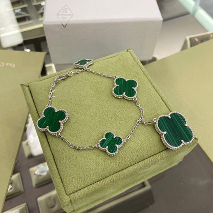 [Love Lucky]CLOVER 5 MOTIFS SIVLER MALACHIT ARMBAND