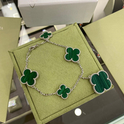 [Love Lucky]CLOVER 5 MOTIFS SIVLER MALACHIT ARMBAND