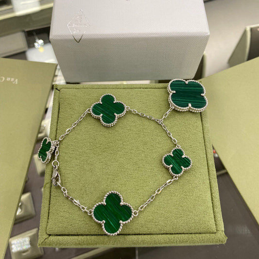 [Love Lucky]CLOVER 5 MOTIFS SIVLER MALACHIT ARMBAND