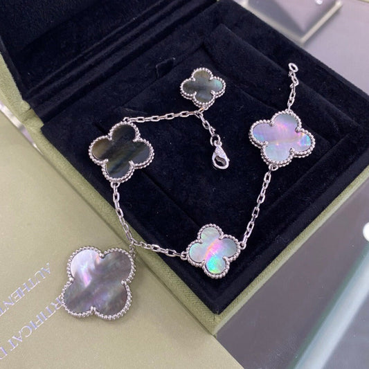 [Love Lucky]CLOVER 5 MOTIVE SIVLER DARK MOP ARMBAND