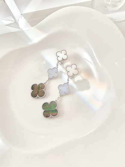 [Love Lucky] CLOVER 3 MOTIVE CHALCEDON DUNKEL MOP SILBER OHRRINGE