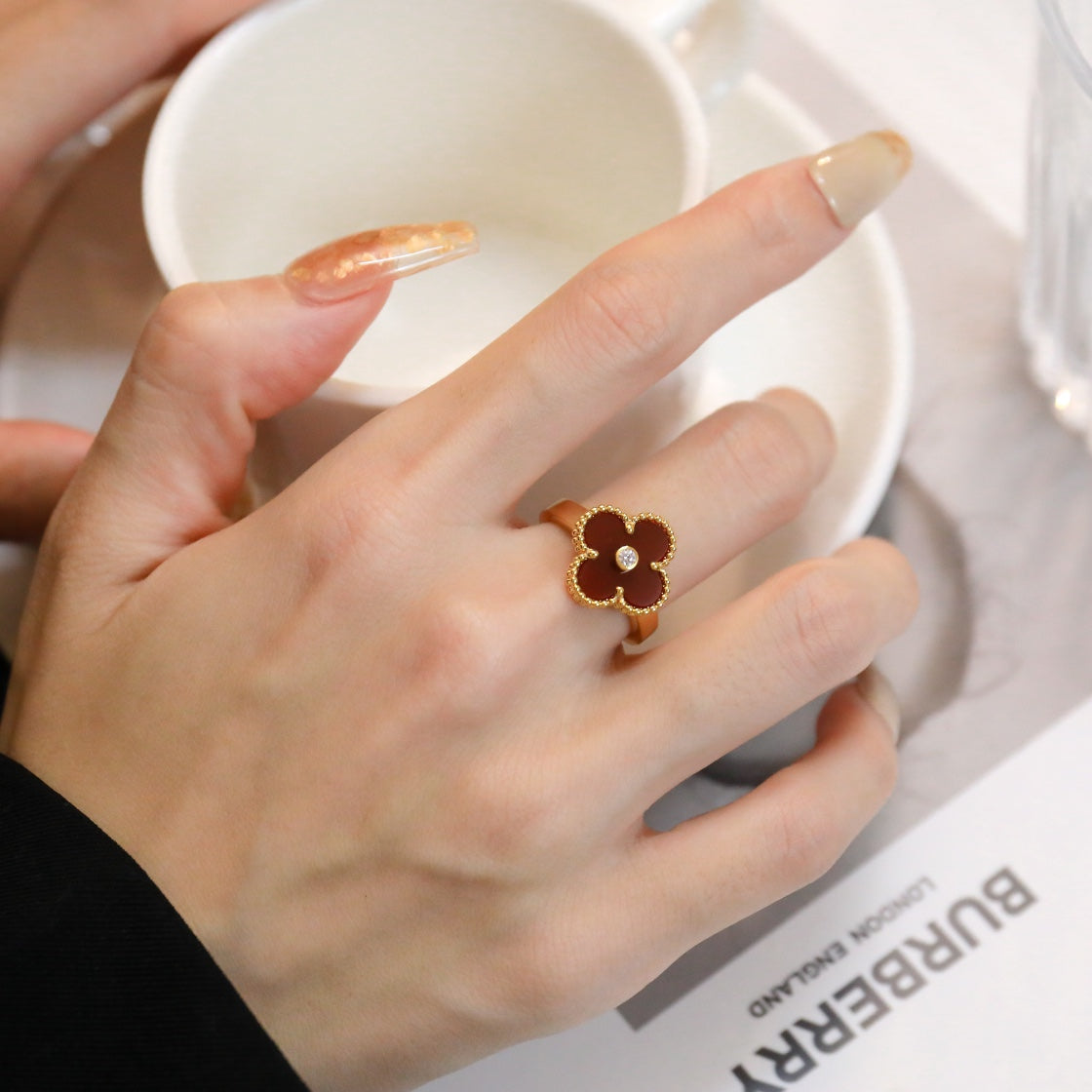 [Love Lucky]CLOVER CARNELIAN RING ROSE GOLD DIAMOND