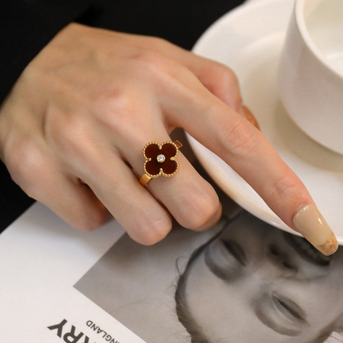 [Love Lucky]CLOVER CARNELIAN RING ROSE GOLD DIAMOND