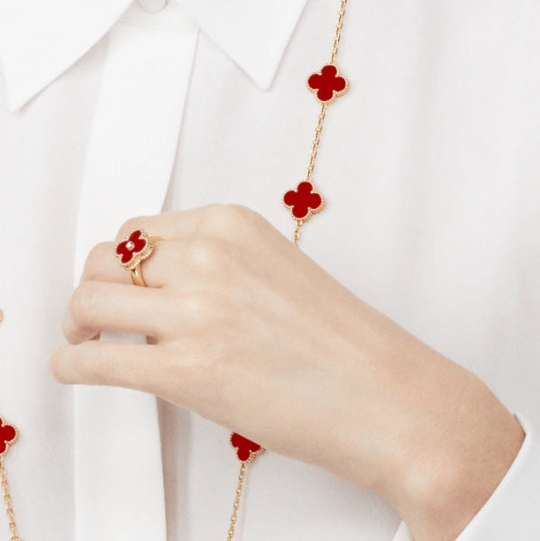 [Love Lucky]CLOVER CARNELIAN RING ROSE GOLD DIAMOND
