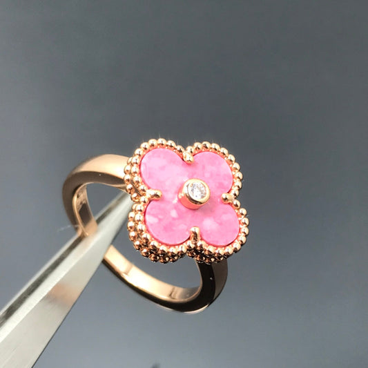 [Love Lucky]CLOVER RHODONITE ROSE GOLD RING