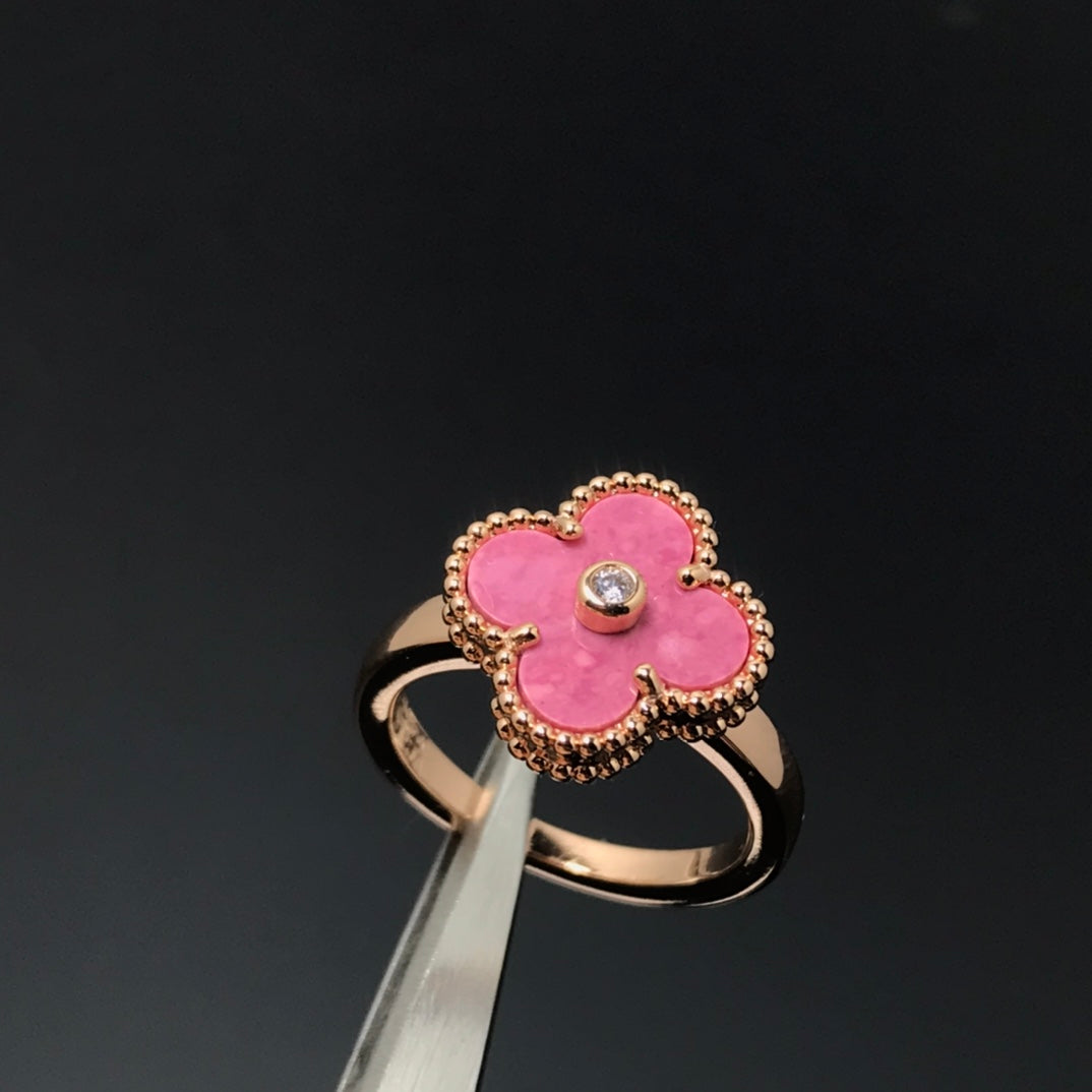 [Love Lucky]CLOVER RHODONITE ROSE GOLD RING