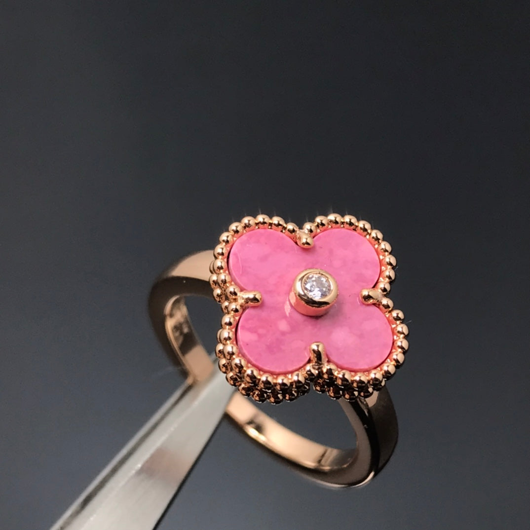 [Love Lucky]CLOVER RHODONITE ROSE GOLD RING