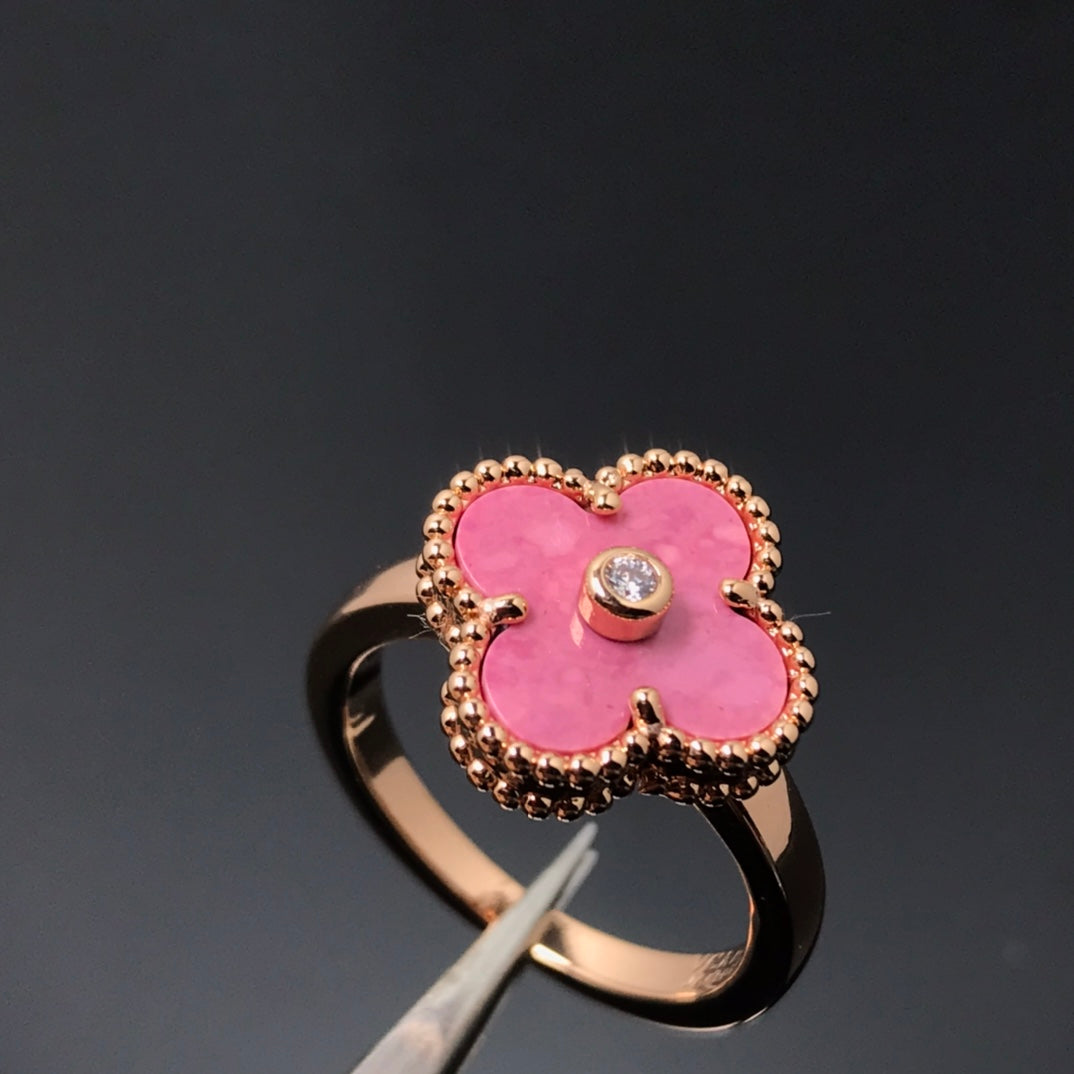 [Love Lucky]CLOVER RHODONITE ROSE GOLD RING