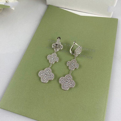 [Love Lucky] Kleeblatt 3 Motiv Diamant Silber Tropfen Ohrringe