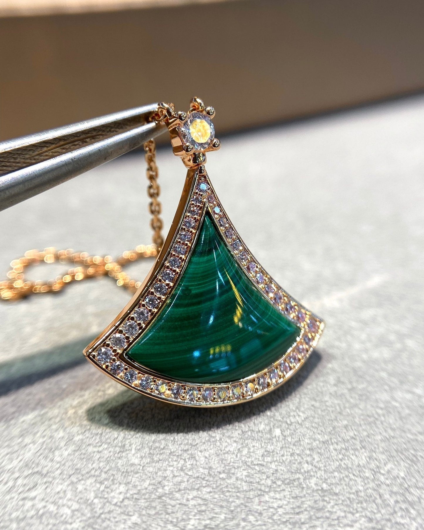 [Love Lucky] DREAM MALACHIT DIAMANT GEPAART ROTGOLD HALSKETTE