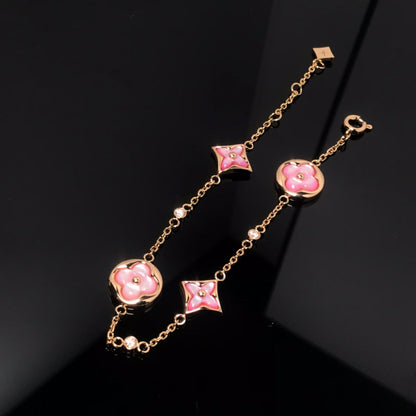 [Love Lucky]STAR AND SUN 4 MOTIF PINK MOP PINK GOLD BRACELET