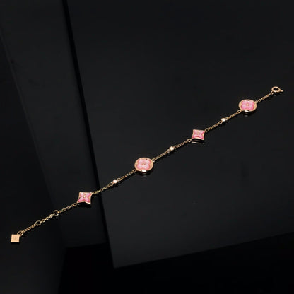 [Love Lucky]STAR AND SUN 4 MOTIF PINK MOP PINK GOLD BRACELET