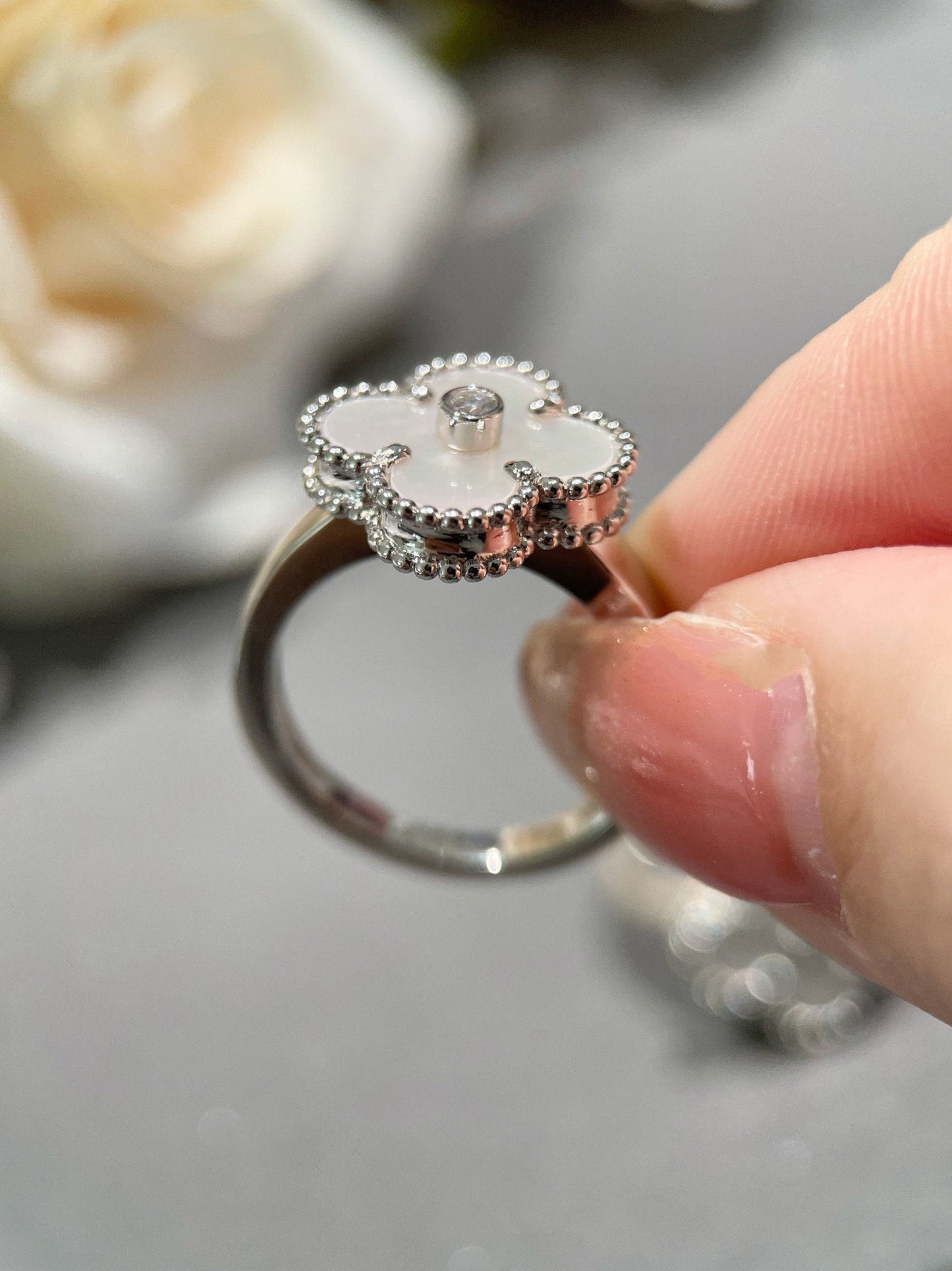[Love Lucky]CLOVER SILVER MOP DIAMOND RING