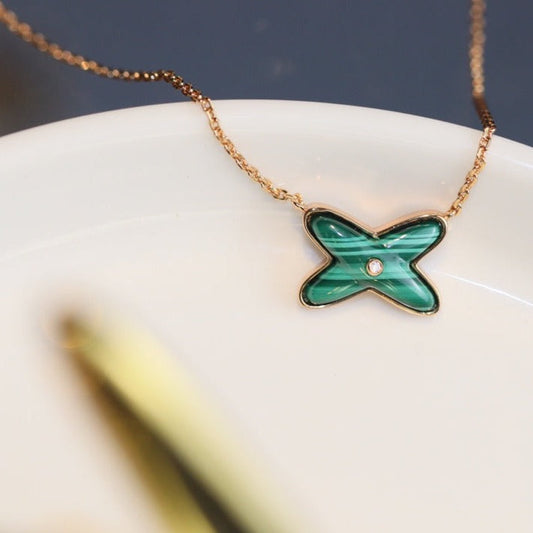 [Love Lucky]JEUX MALACHIT 1 DIAMANT ROTGOLD HALSKETTE