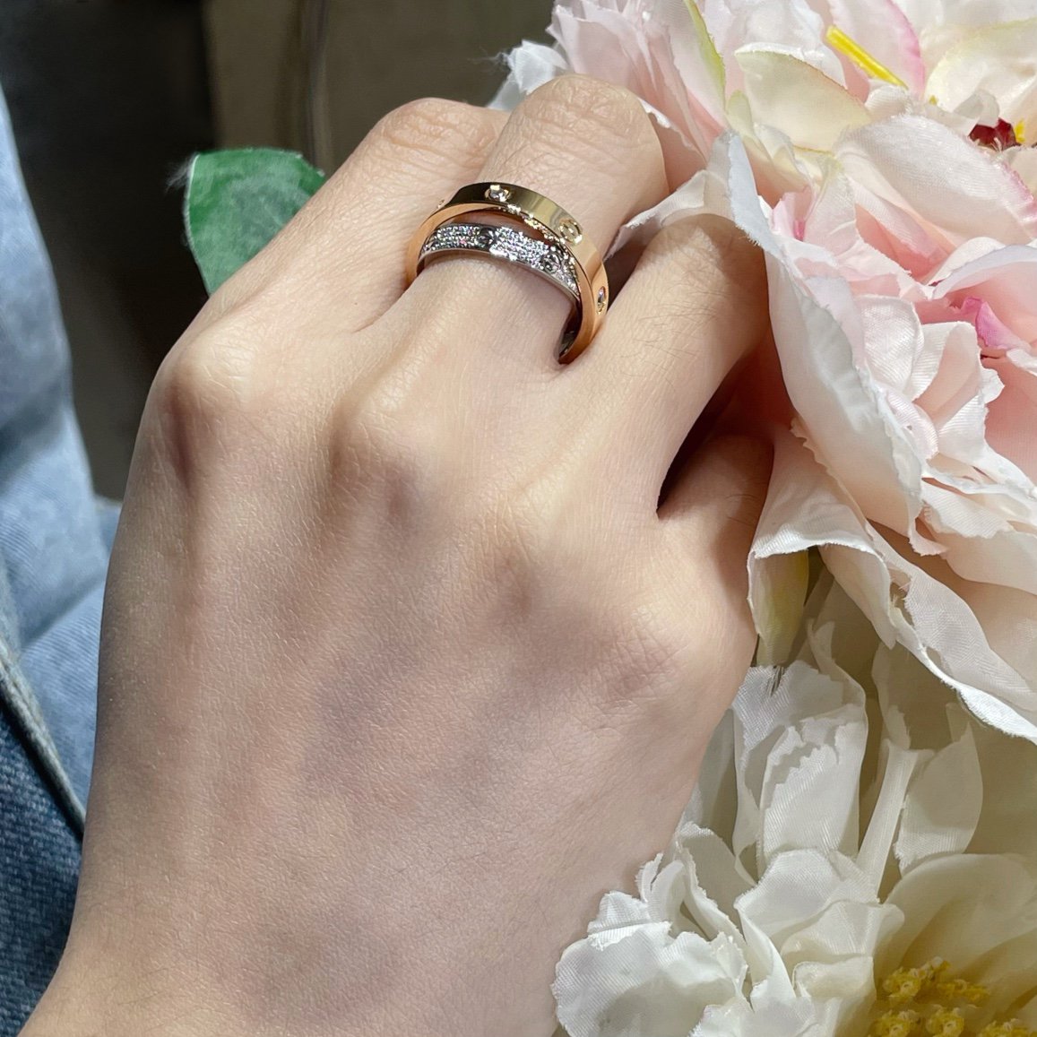 [Love Lucky] LIEBE ROSA GOLD SILBER DIAMANT DOPPELRING