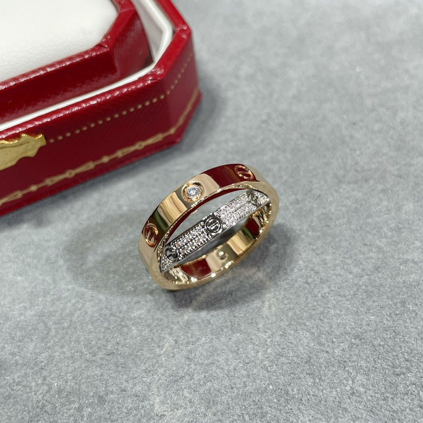 [Love Lucky] LIEBE ROSA GOLD SILBER DIAMANT DOPPELRING