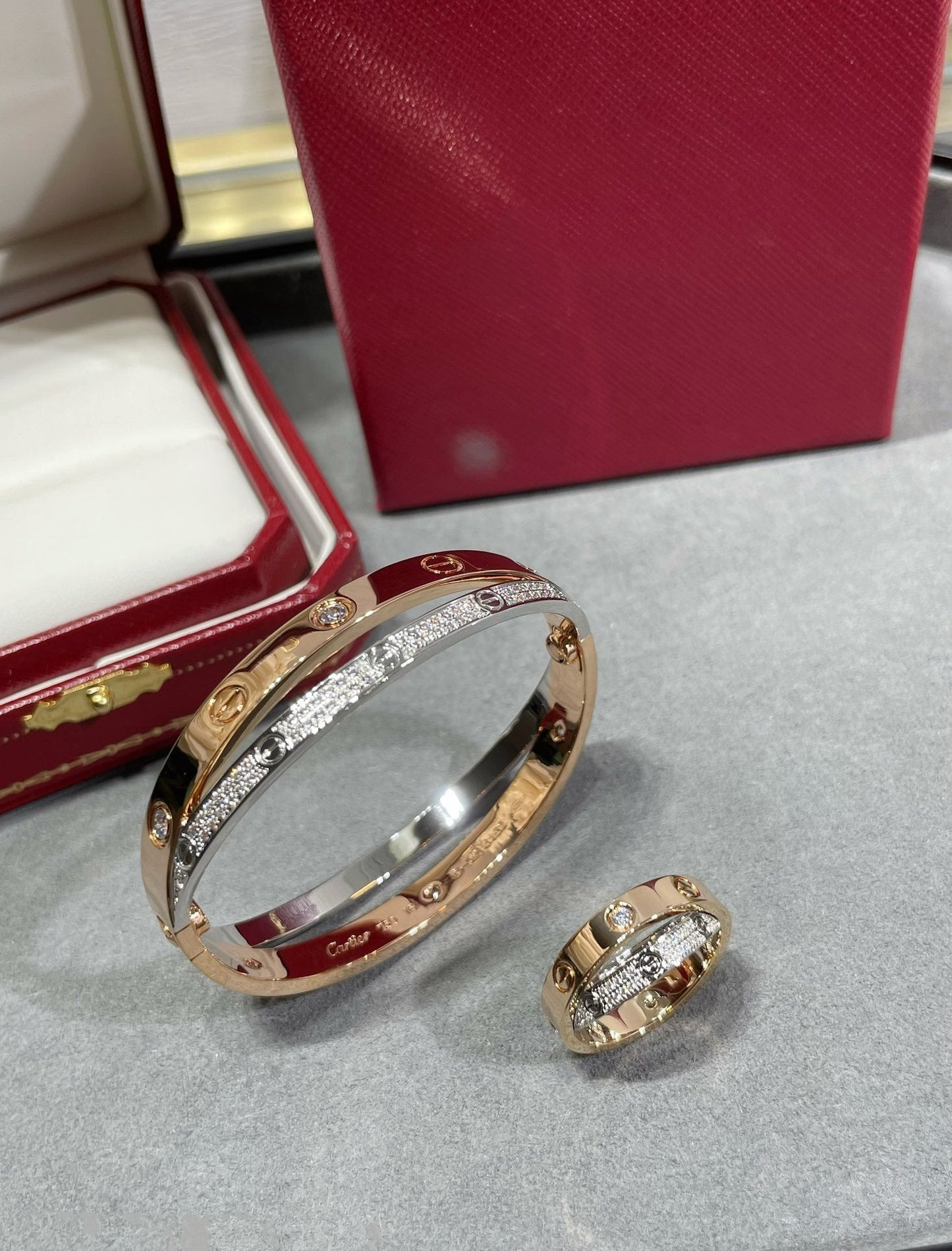 [Love Lucky] LIEBE ROSA GOLD SILBER DIAMANT DOPPELRING