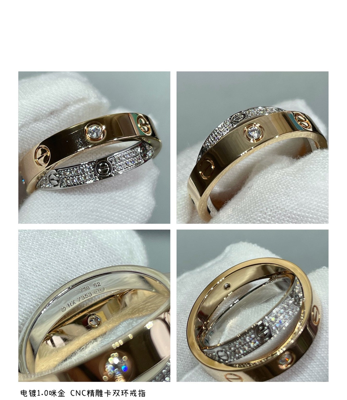 [Love Lucky] LIEBE ROSA GOLD SILBER DIAMANT DOPPELRING