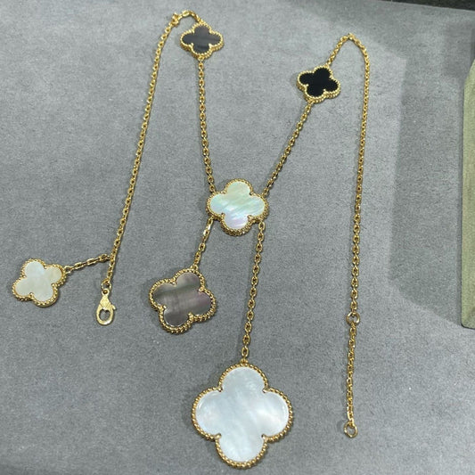[Love Lucky] CLOVER 6 MOTIV MOP ONYX GOLD HALSKETTE 
