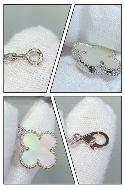 [Love Lucky]CLOVER 5 MOTIV WEISSER MOP SILBERARMBAND