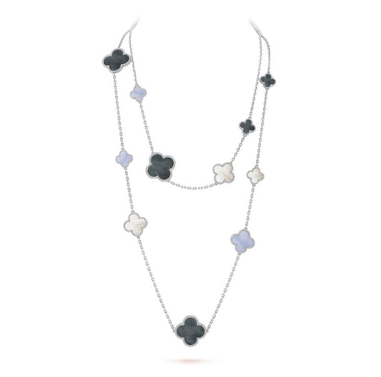 [Love Lucky] CLOVER 16 MOTIV CHALCEDON MOP SILBER HALSKETTE