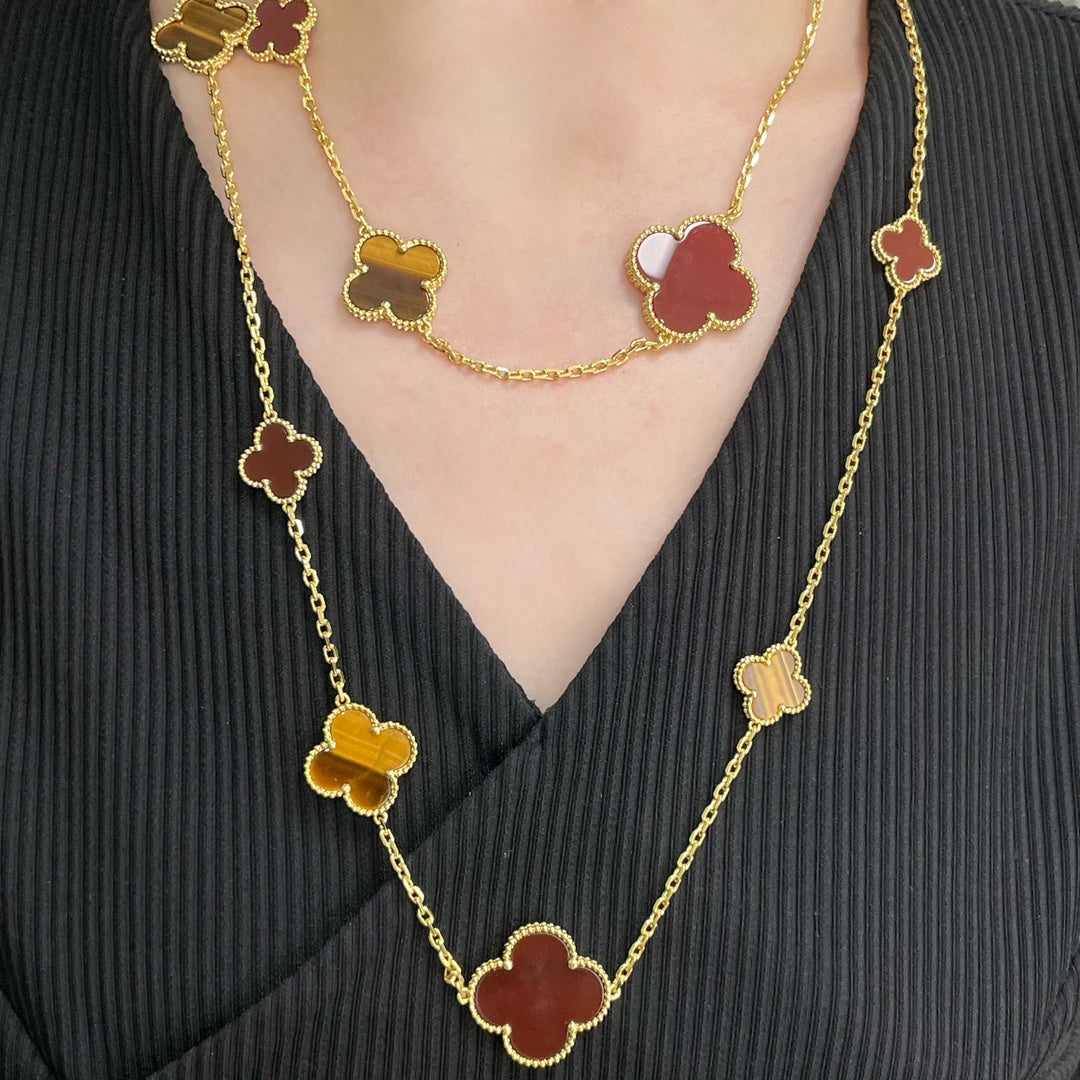 [Love Lucky] KLEEBLATT 16 MOTIV KARNEOL TIGERAUGE ROSÉGOLD HALSKETTE