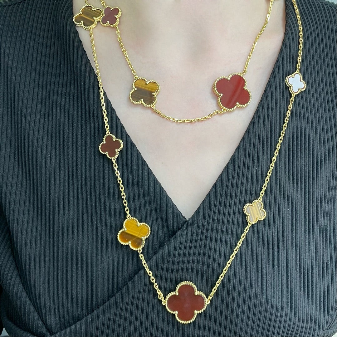[Love Lucky] KLEEBLATT 16 MOTIV KARNEOL TIGERAUGE ROSÉGOLD HALSKETTE