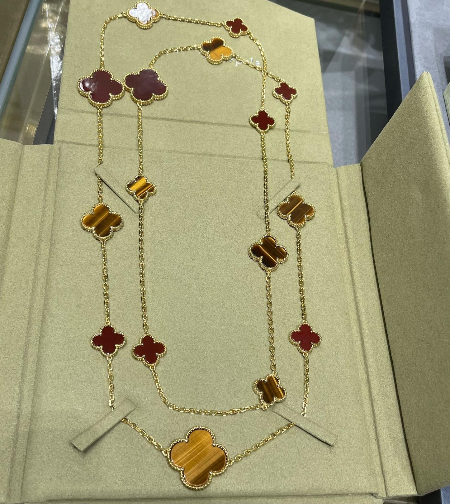 [Love Lucky] KLEEBLATT 16 MOTIV KARNEOL TIGERAUGE ROSÉGOLD HALSKETTE