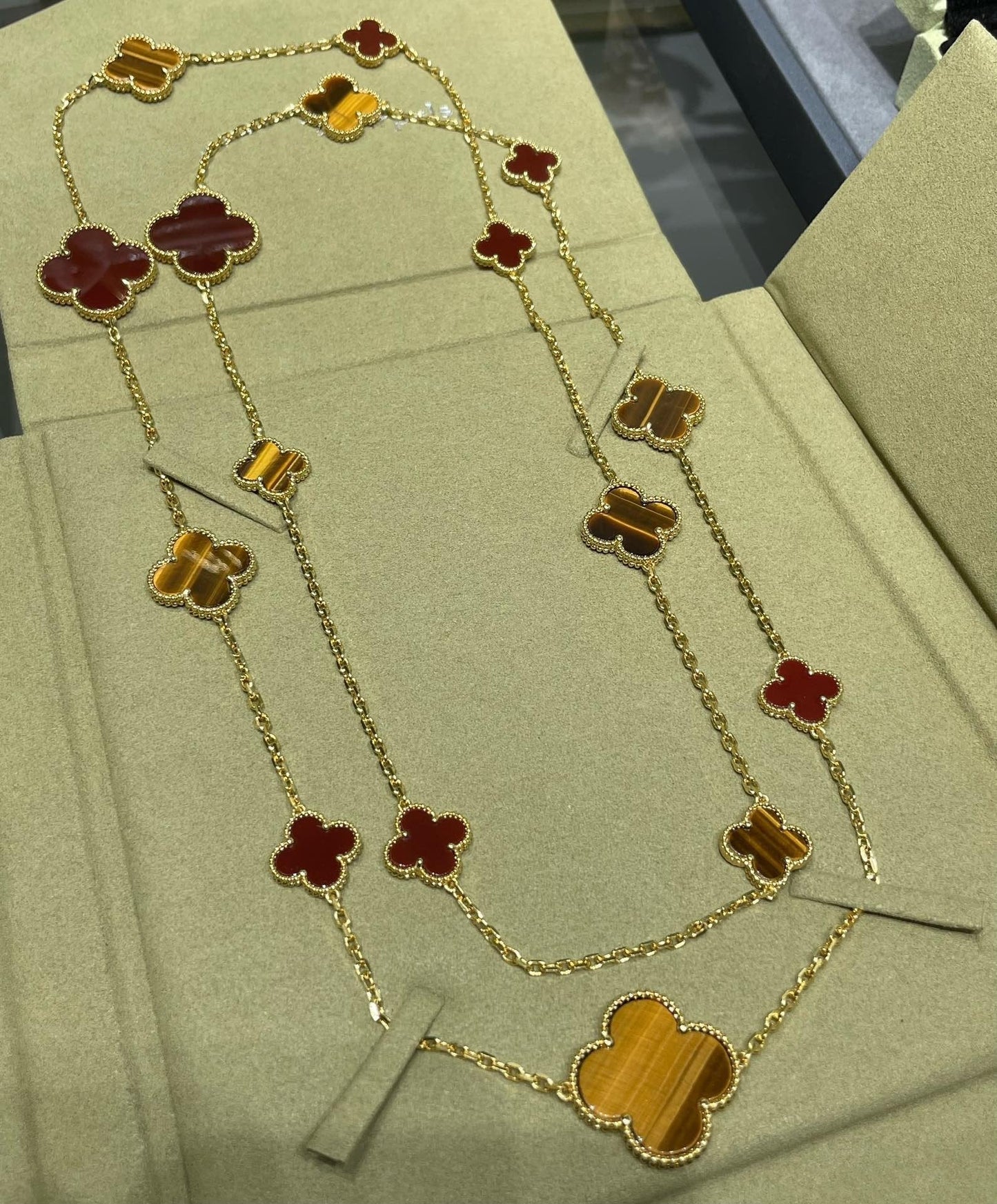 [Love Lucky] KLEEBLATT 16 MOTIV KARNEOL TIGERAUGE ROSÉGOLD HALSKETTE