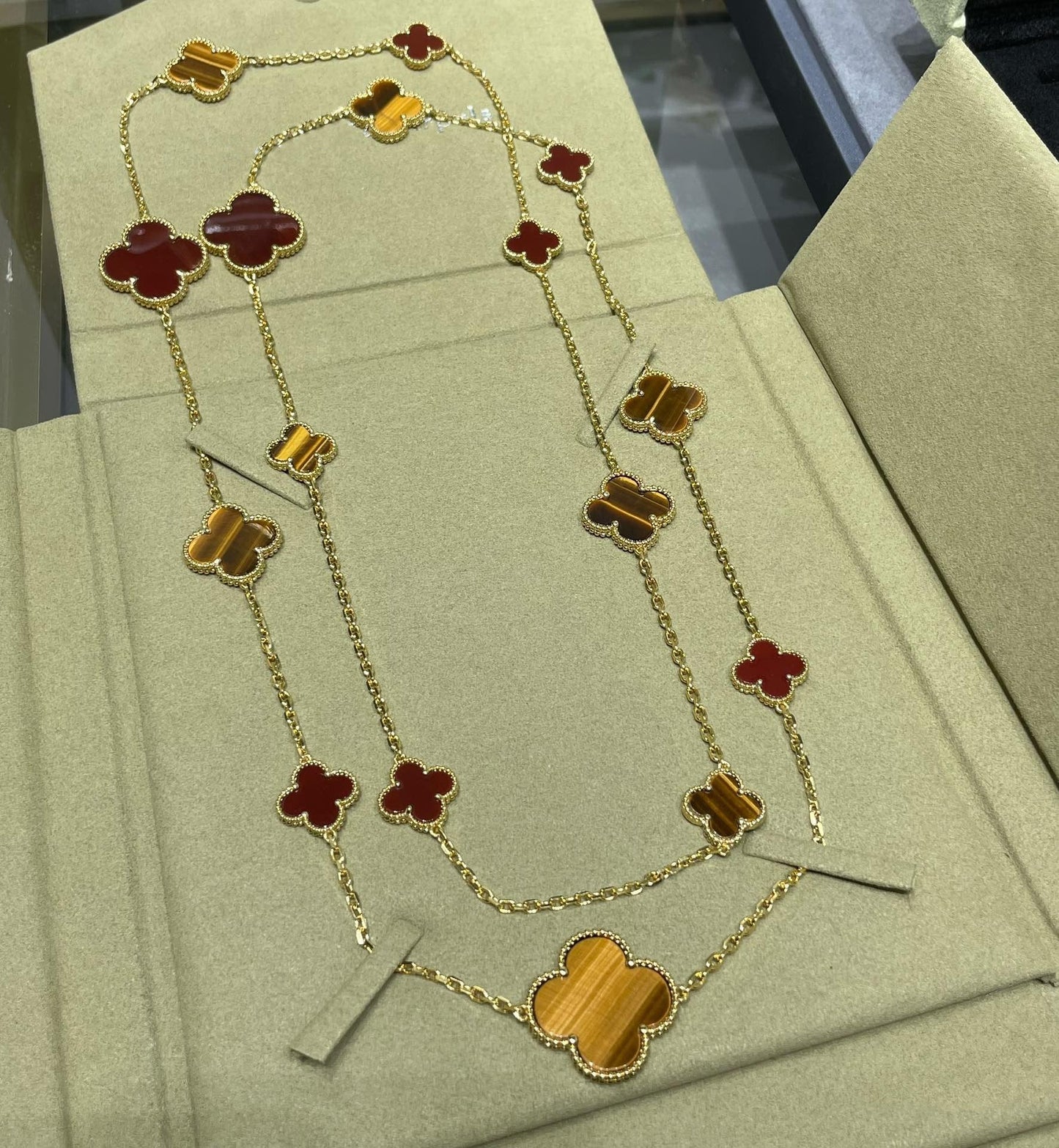 [Love Lucky] KLEEBLATT 16 MOTIV KARNEOL TIGERAUGE ROSÉGOLD HALSKETTE