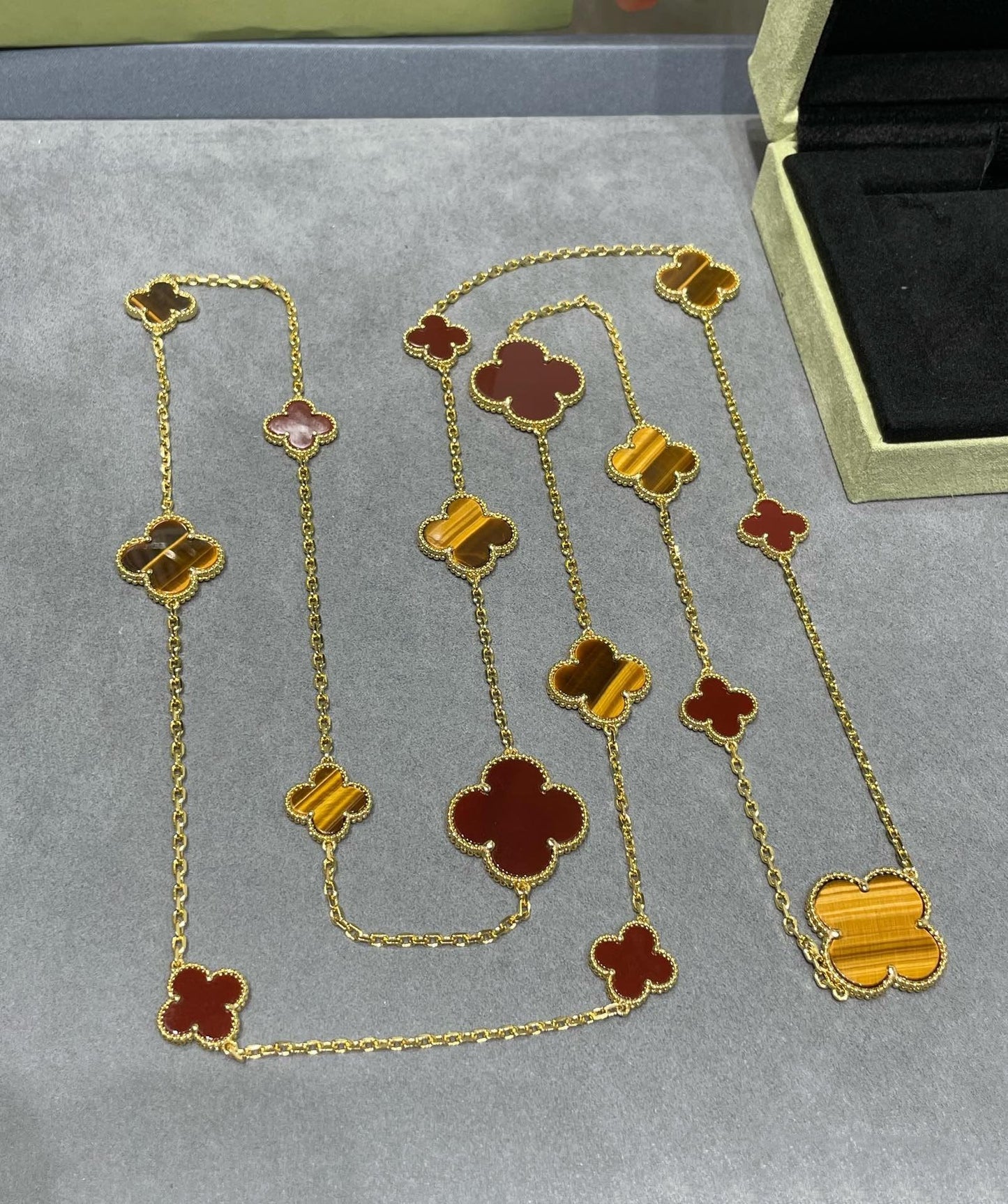 [Love Lucky] KLEEBLATT 16 MOTIV KARNEOL TIGERAUGE ROSÉGOLD HALSKETTE