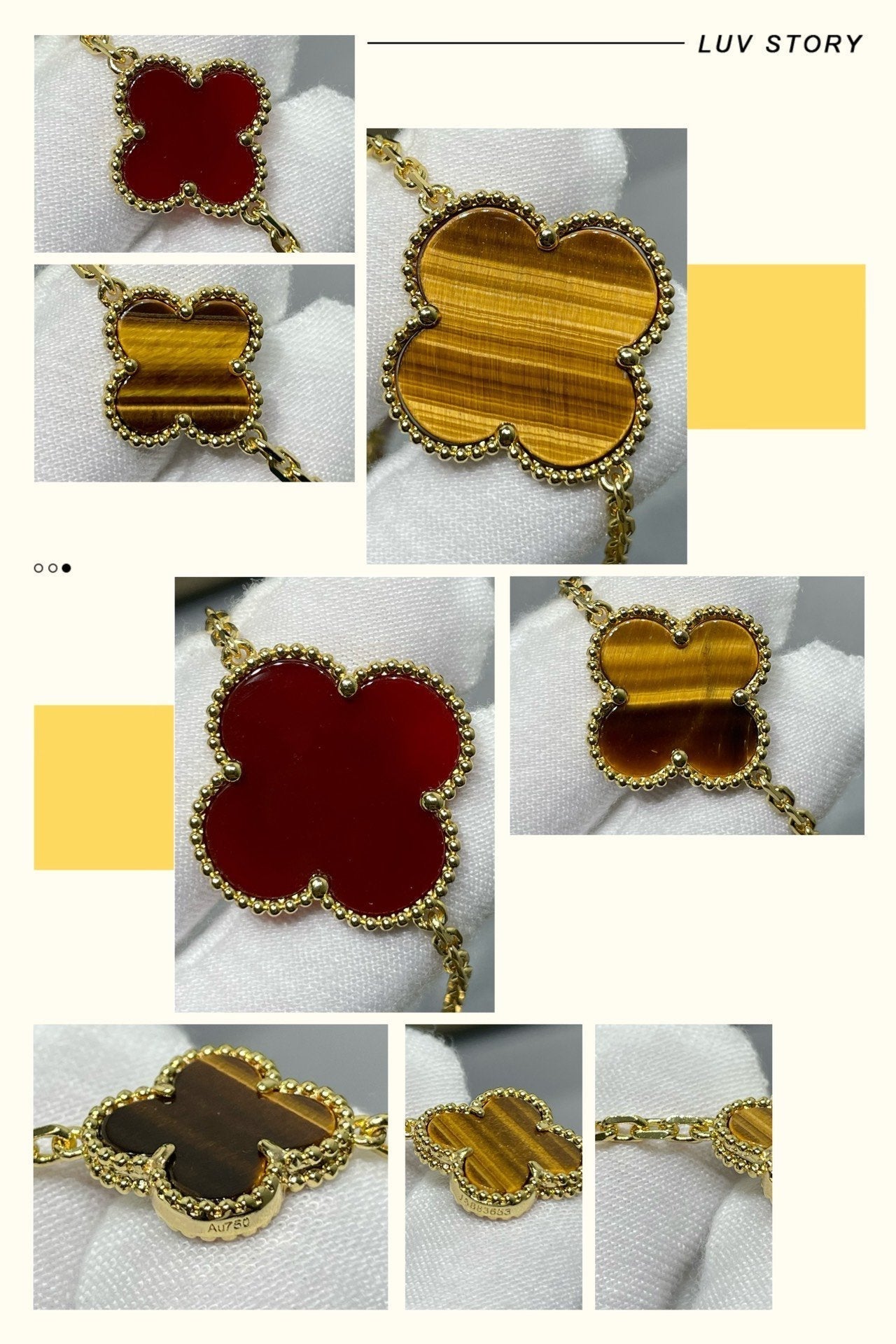 [Love Lucky] KLEEBLATT 16 MOTIV KARNEOL TIGERAUGE ROSÉGOLD HALSKETTE