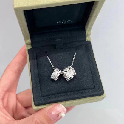 [Love Lucky]Perlee Doppel Anhänger Silber Diamant Halskette