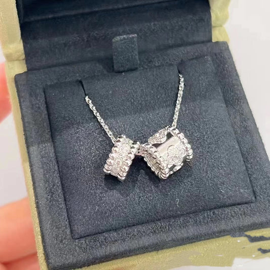 [Love Lucky]Perlee Doppel Anhänger Silber Diamant Halskette