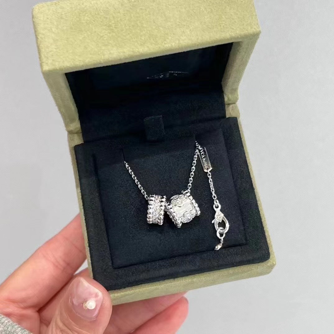 [Love Lucky]Perlee Doppel Anhänger Silber Diamant Halskette