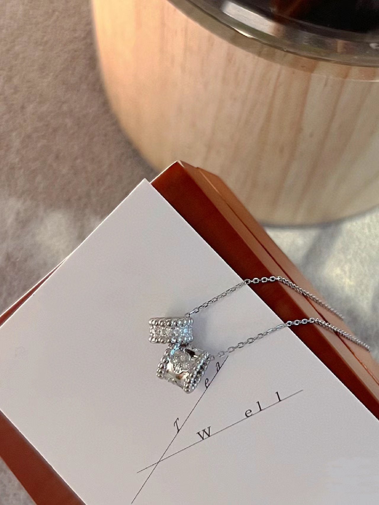 [Love Lucky]Perlee Doppel Anhänger Silber Diamant Halskette