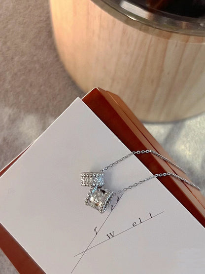 [Love Lucky]Perlee Doppel Anhänger Silber Diamant Halskette