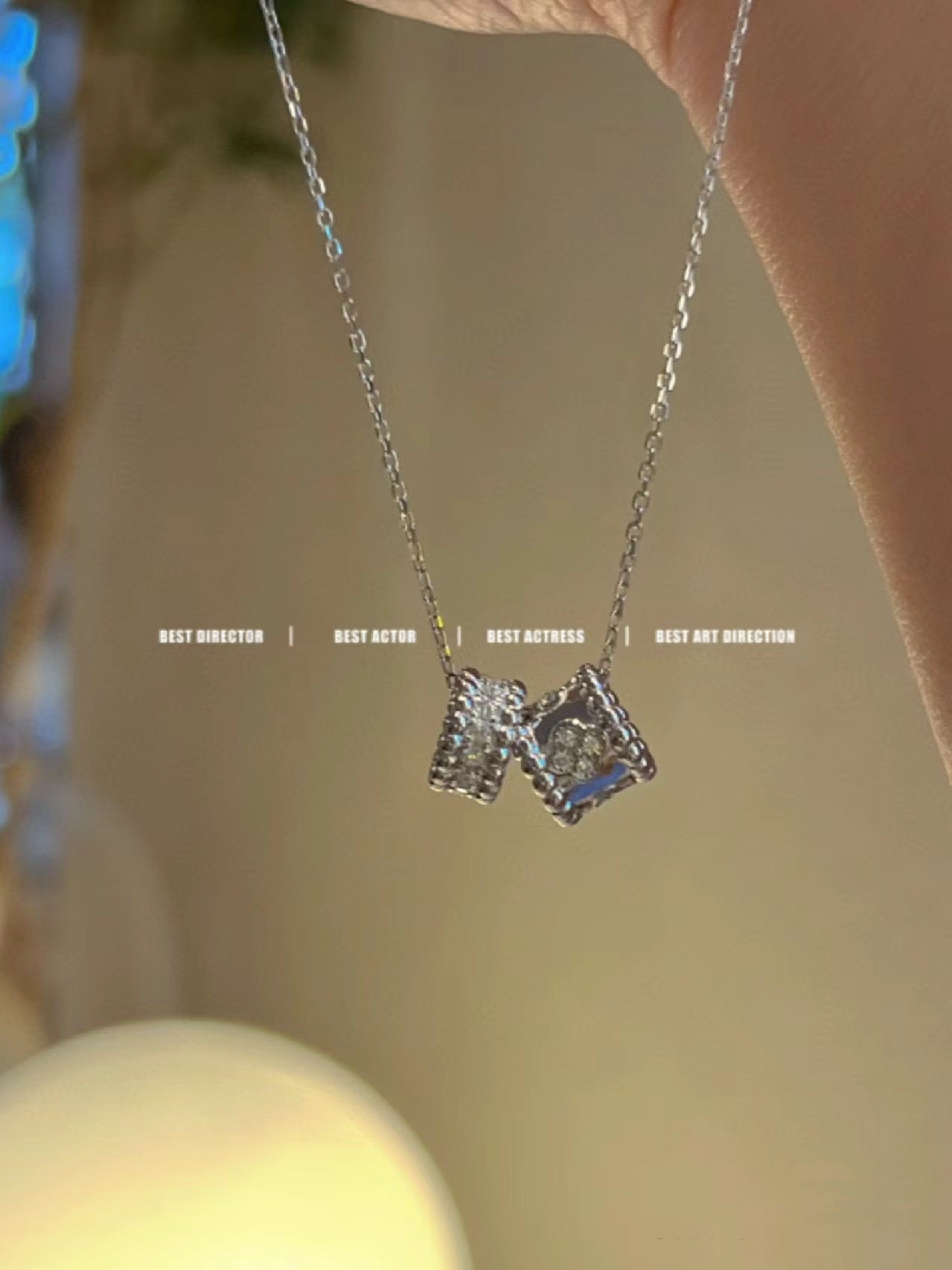[Love Lucky]Perlee Doppel Anhänger Silber Diamant Halskette