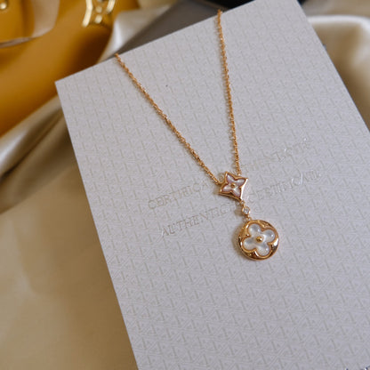 [Love Lucky]Stern und Sonne weiß Perlmutt 2 Motiv rosa Gold Halskette 