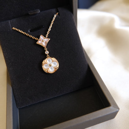 [Love Lucky]Stern und Sonne weiß Perlmutt 2 Motiv rosa Gold Halskette 