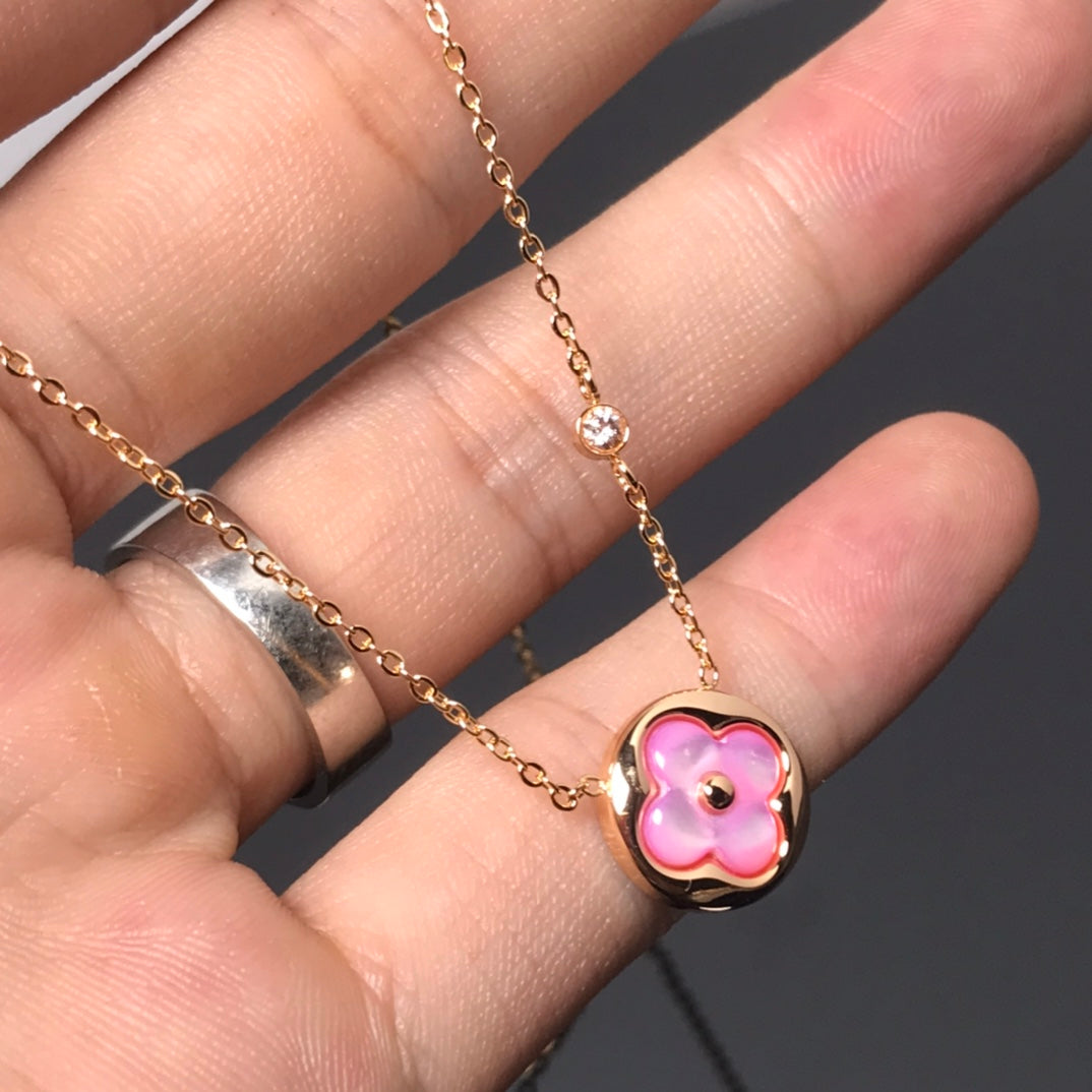 [Love Lucky] Farbe Blüte rosa Mop Sonne Gold Halskette