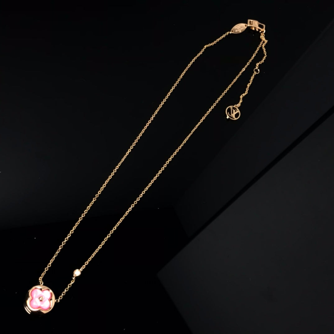 [Love Lucky] Farbe Blüte rosa Mop Sonne Gold Halskette