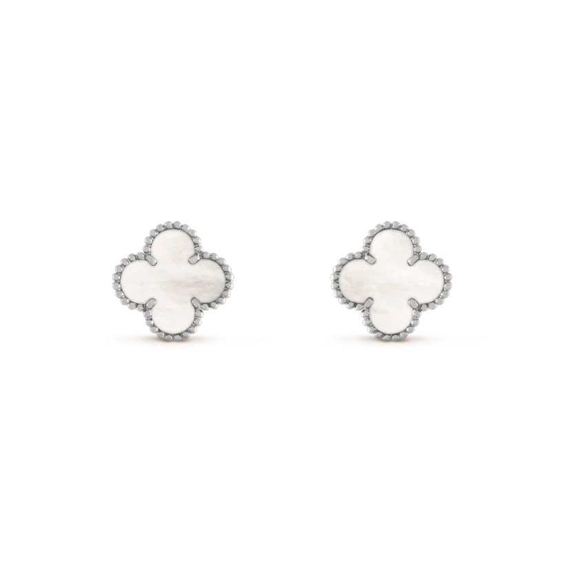 [Love Lucky]CLOVER MEDIUM 1 MOTIVE WEIß MOP OHRRINGE SILBER
